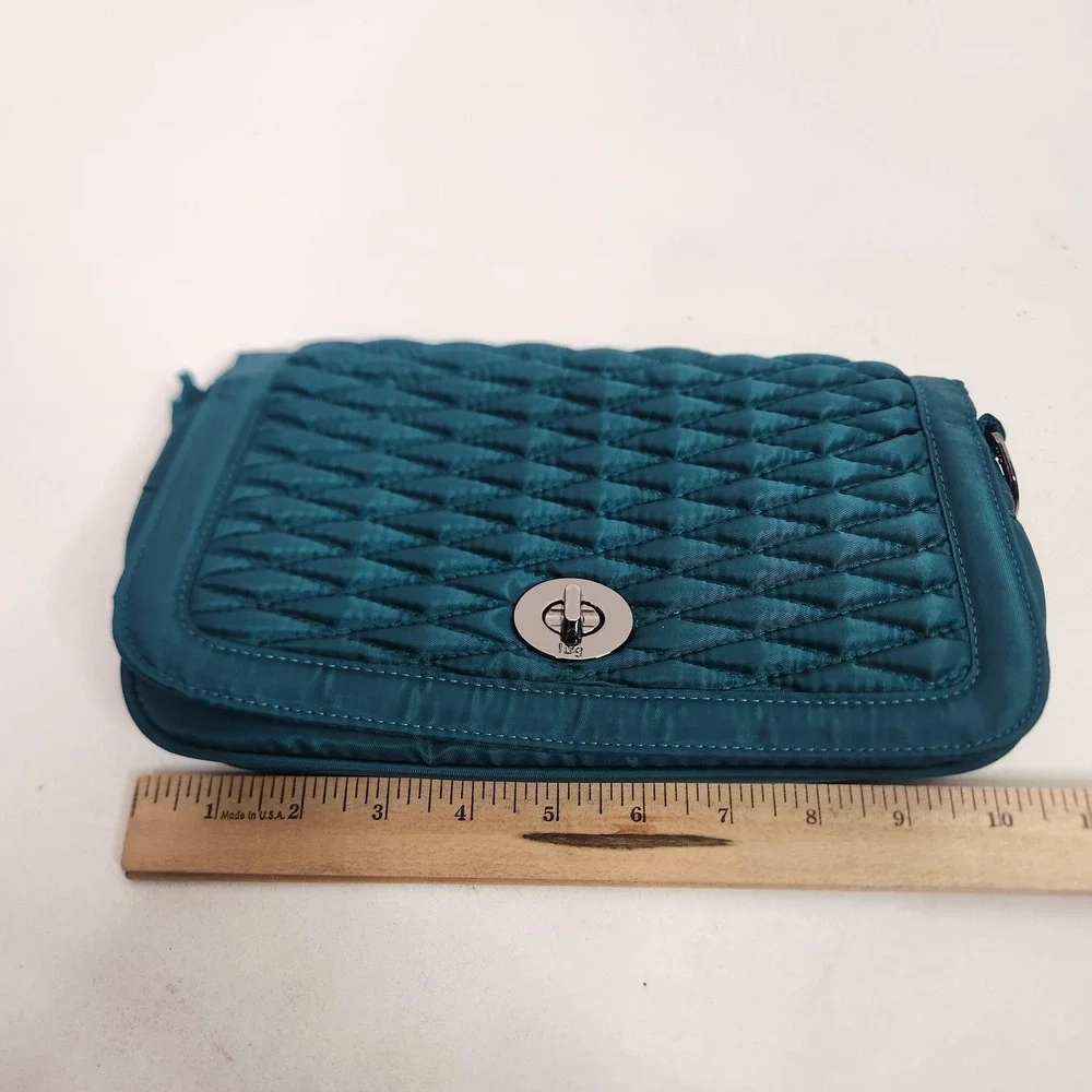 LUG Allegro Clutch Bag Womens Small Teal Green Quilted Turn Lock Purse